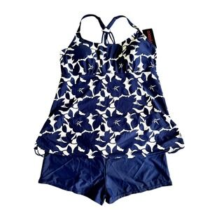 Mycoco Navy Blue Floral Tankini Swimsuit Set Women's Size 20 NEW‎